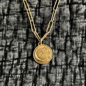 JCREW FACTORY gold celestial pendant necklace with paper clip chain